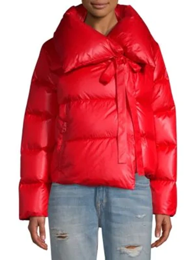 Shop Bacon Puffa Cropped Jacket In Red