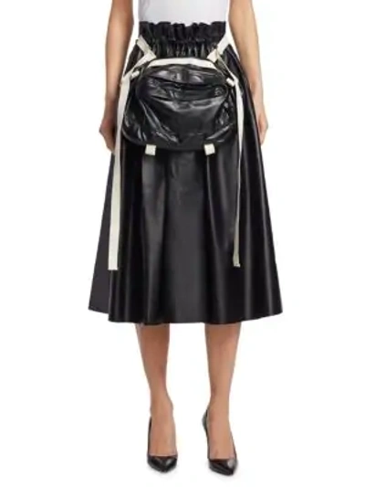 Shop Loewe Leather Belt-bag Skirt In Black