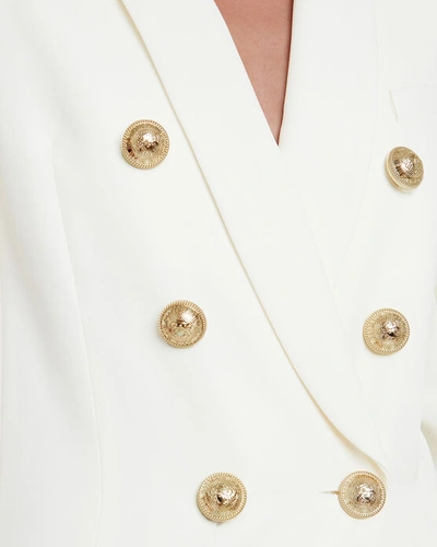 Shop Balmain Double Breasted Suiting Blazer In Ecru