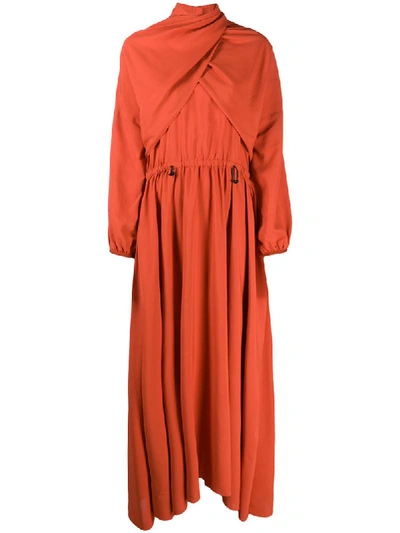 Shop Kenzo Pleated Maxi Dress In Orange