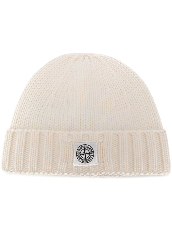 white stone island beanie