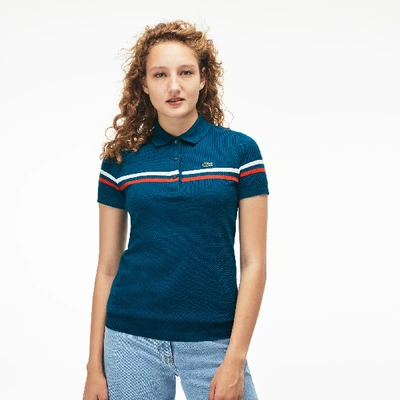 Shop Lacoste Women's Slim Fit Made In France Cotton Polo In Blue / White / Blue / Red