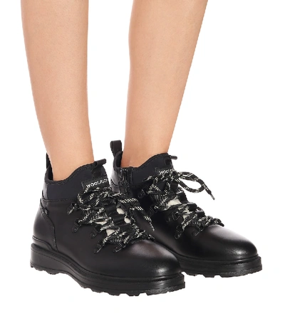 Shop Woolrich Leather Ankle Boots In Black