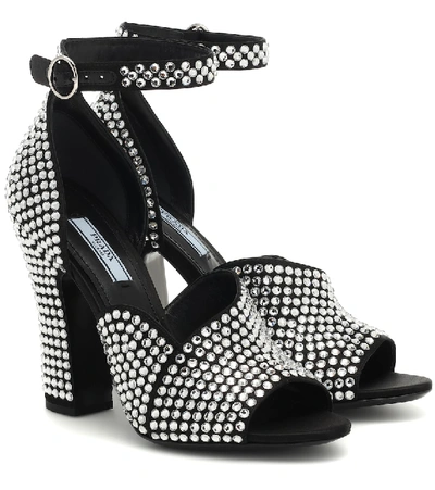 Shop Prada Crystal-embellished Satin Sandals In Black