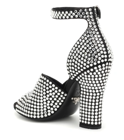 Shop Prada Crystal-embellished Satin Sandals In Black