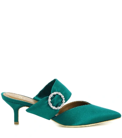 Shop Malone Souliers Maite 45 Embellished Satin Mules In Green