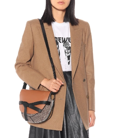 Shop Loewe Gate Small Tweed Shoulder Bag In Brown