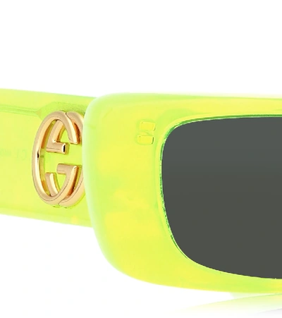 Shop Gucci Rectangular Acetate Sunglasses In Yellow