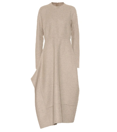 Shop Jil Sander Wool Midi Dress In Beige