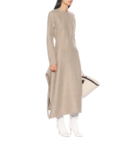 Shop Jil Sander Wool Midi Dress In Beige