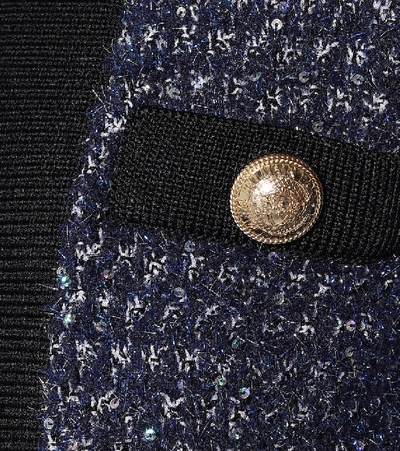Shop Balmain Sequined Tweed Jacket In Blue