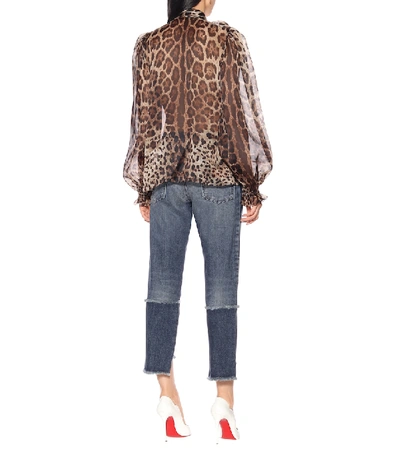Shop Dolce & Gabbana Leopard-print Silk-organza Blouse In Brown