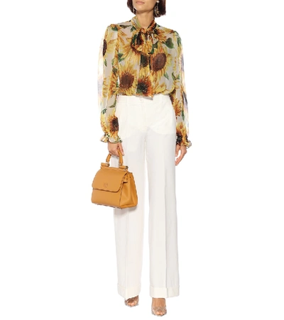 Shop Dolce & Gabbana Sunflower Silk-chiffon Blouse In Yellow