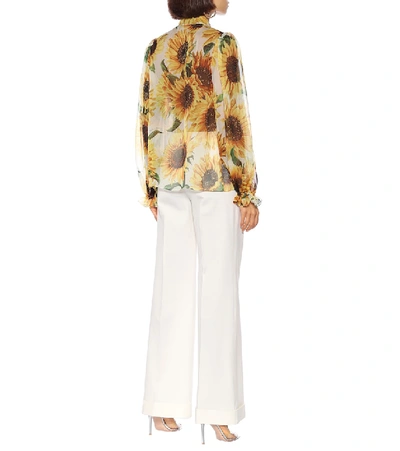 Shop Dolce & Gabbana Sunflower Silk-chiffon Blouse In Yellow