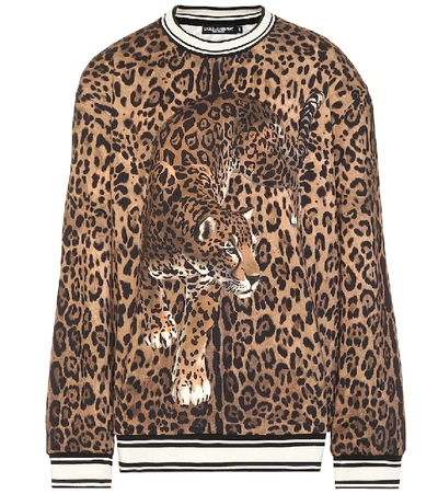 Shop Dolce & Gabbana Leopard-print Cotton Sweatshirt In Brown