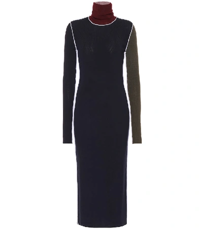 Shop Maison Margiela Wool Ribbed-knit Midi Dress In Blue