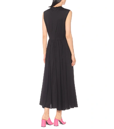 Shop Prada Printed Cotton Midi Dress In Black