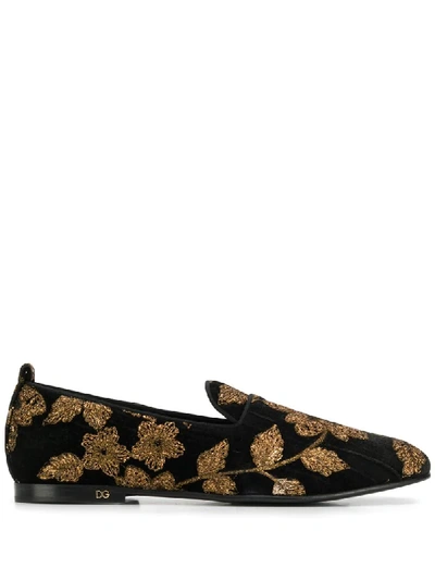 Shop Dolce & Gabbana Loafer Mit Blumenmuster In Black