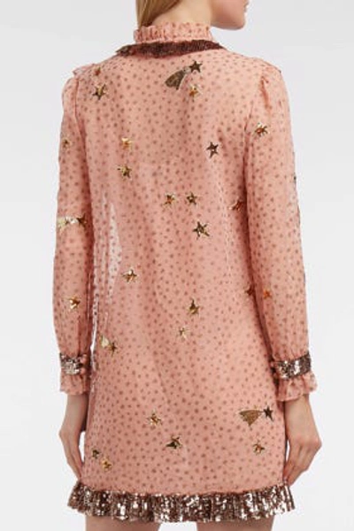 Shop Coach Sequin-embellished Printed Georgette Dress In Pink