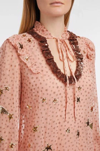 Shop Coach Sequin-embellished Printed Georgette Dress In Pink