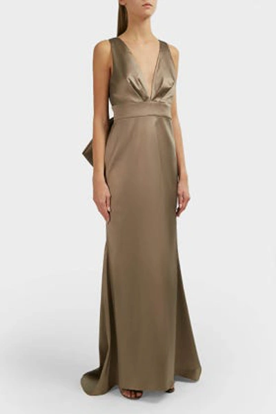 Shop Sachin & Babi Penelope Bow-embellished Crepe Gown In Grey