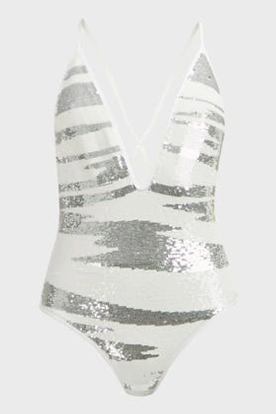 Shop Missoni Sequinned One-piece Swimsuit In White