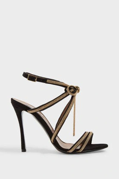 Shop Tabitha Simmons Iceley Suede Heel Sandals In Black And Gold