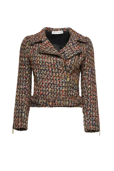 Shop Sava Couture Tweed Bomber Jacket In Red Sparkle
