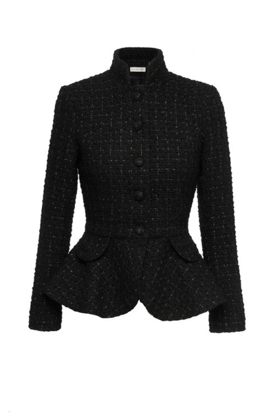 Shop Sava Couture Ruffle Tweed Blazer In Black Gold