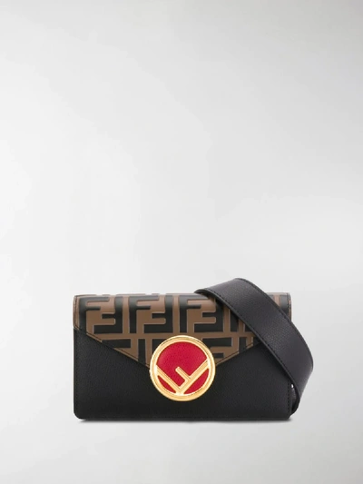 Fendi Black, Brown And Red Ff Logo Leather Belt Bag