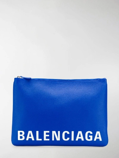 Shop Balenciaga Large Ville Logo Pouch In Blue