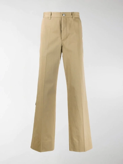 Shop Burberry D-ring Detail Cotton Trousers In Neutrals