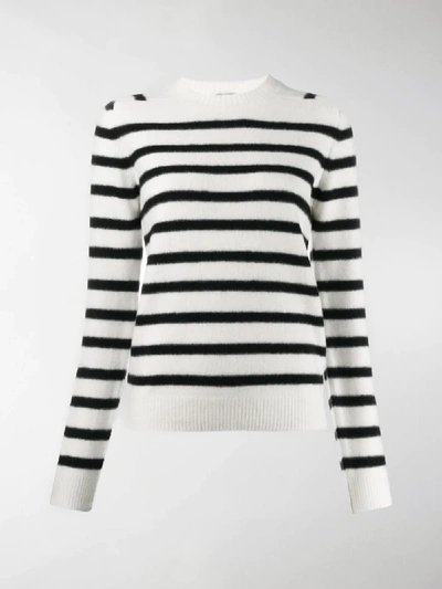 Shop Saint Laurent Striped Knitted Jumper In White