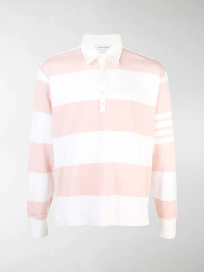 Shop Thom Browne Striped Polo Shirt In Pink