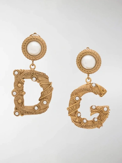 Shop Dolce & Gabbana Ornate D & G Earrings In Gold