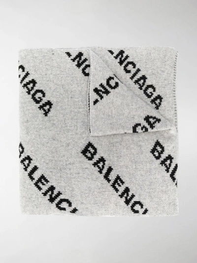 Shop Balenciaga All-over Logo Jacquard Scarf In Black