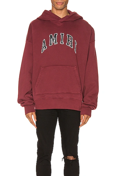 Shop Amiri College Hoodie In Burgundy