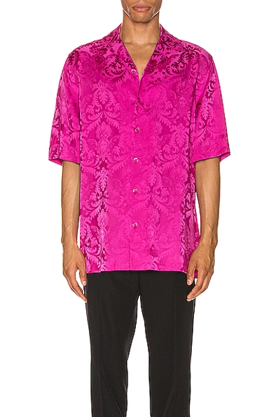 Shop Versace Button Up In Paisley,pink In Fuchsia