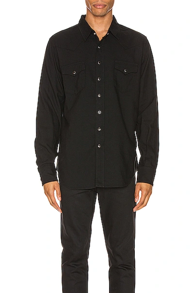 Shop Saint Laurent Classic Western Twill Shirt In Black Rinse