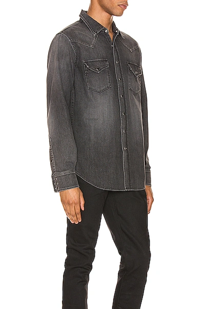 Shop Saint Laurent Classic Western Denim Shirt In Dirty Medium Vintage Black