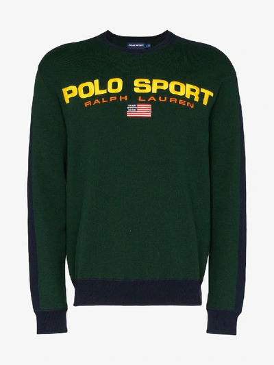 Shop Polo Ralph Lauren Logo Embroidered Cotton Sweatshirt In Green