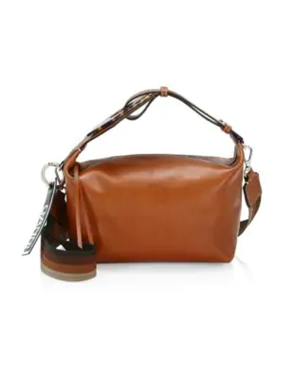 Shop Ganni Leather Hobo Bag In Cognac