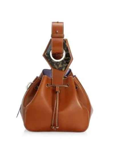 Shop Ganni Small Leather Bucket Bag In Cognac