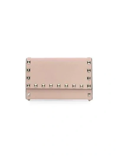 Shop Valentino Women's Mini Rockstud Leather Wallet-on-chain In Poudre