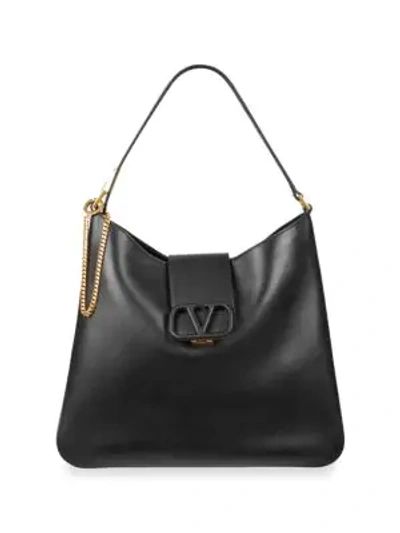 Shop Valentino Garavani Vsling Leather Hobo Bag In Black