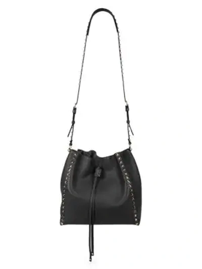 Shop Valentino Garavani Rockstud Leather Bucket Bag In Black