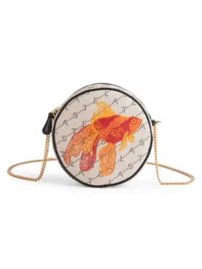 Shop Stella Mccartney Mini Goldfish Monogram Canvas Circle Bag In Sand