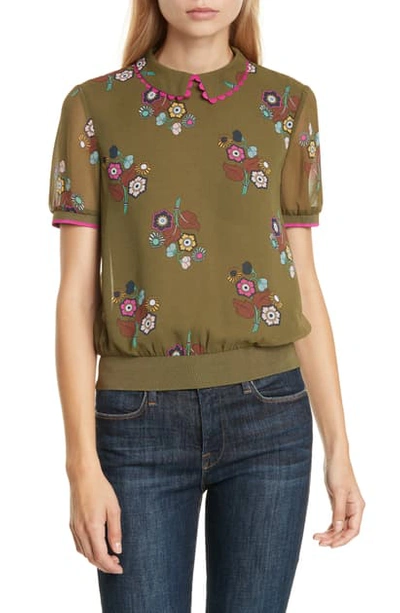Shop Ted Baker Colour By Numbers Cleiss Scallop Collar Short Sleeve Top In Khaki