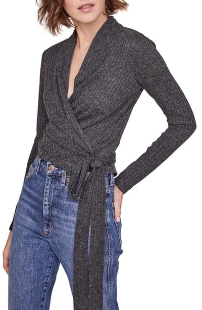 Shop Astr Celeste Side Tie Crop Wrap Sweater In Charcoal
