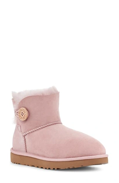 Shop Ugg Mini Bailey Button Ii Genuine Shearling Boot In Pink Crystal Suede